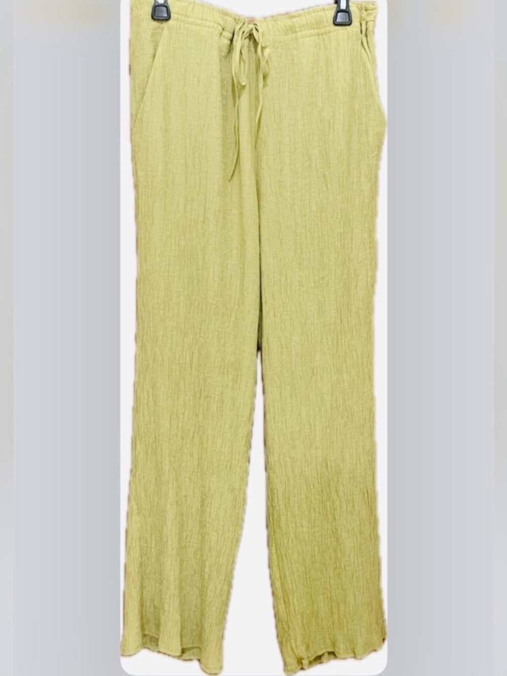 Zara Light Green Wide-Leg Crinkle Pants